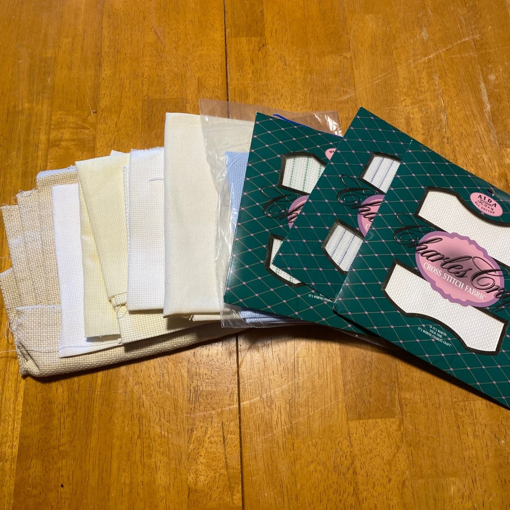 Charles Craft Cross Stitch Fabric Lot Variety Count Aida Waste Fabric Multi